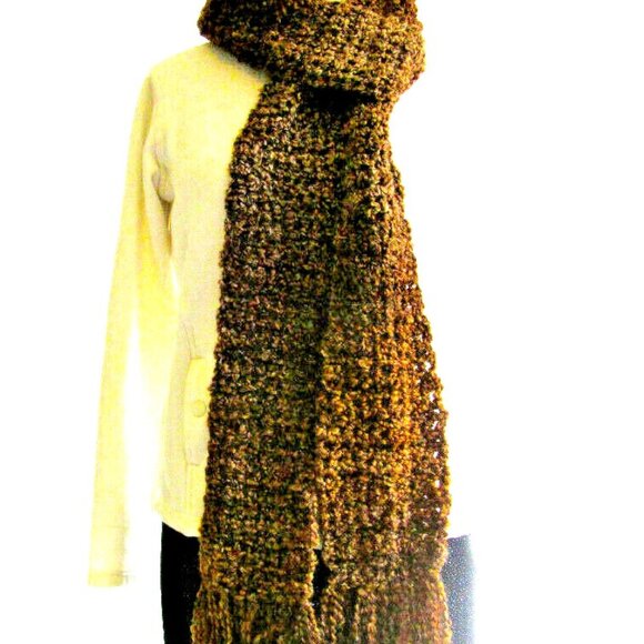 Brown Scarf 100x5 Stripe Handmade Crochet Hand Knit Chunky Christmas Gift NWT - Picture 5 of 8